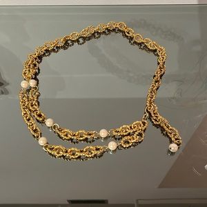 Vintage gold chain belt with pearls